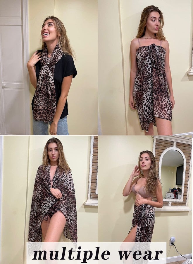 إكواير سارونج إيكواير للنساء، غطاء طويل لملابس السباحة، تنورة ملفوفة طويلة للشاطئ وحمام السباحة، غطاء بيكيني بنقشة جلد النمر - Image 4